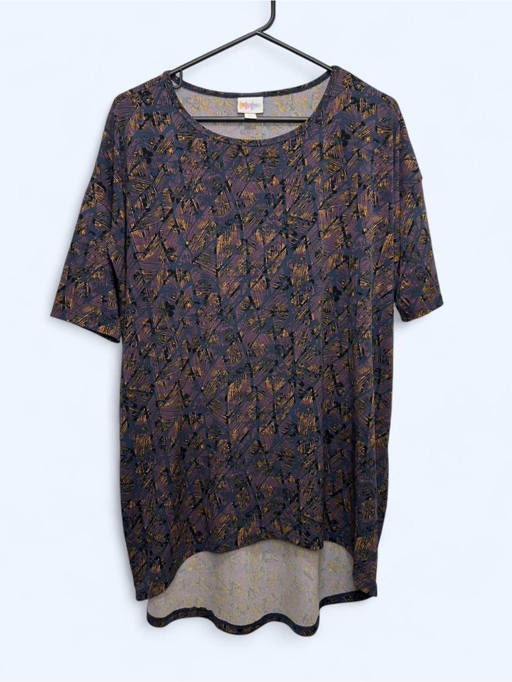 Lularoe Abstract Print Irma Tunic Top Size XS Loose Fit High Low Hem Half Sleeve
